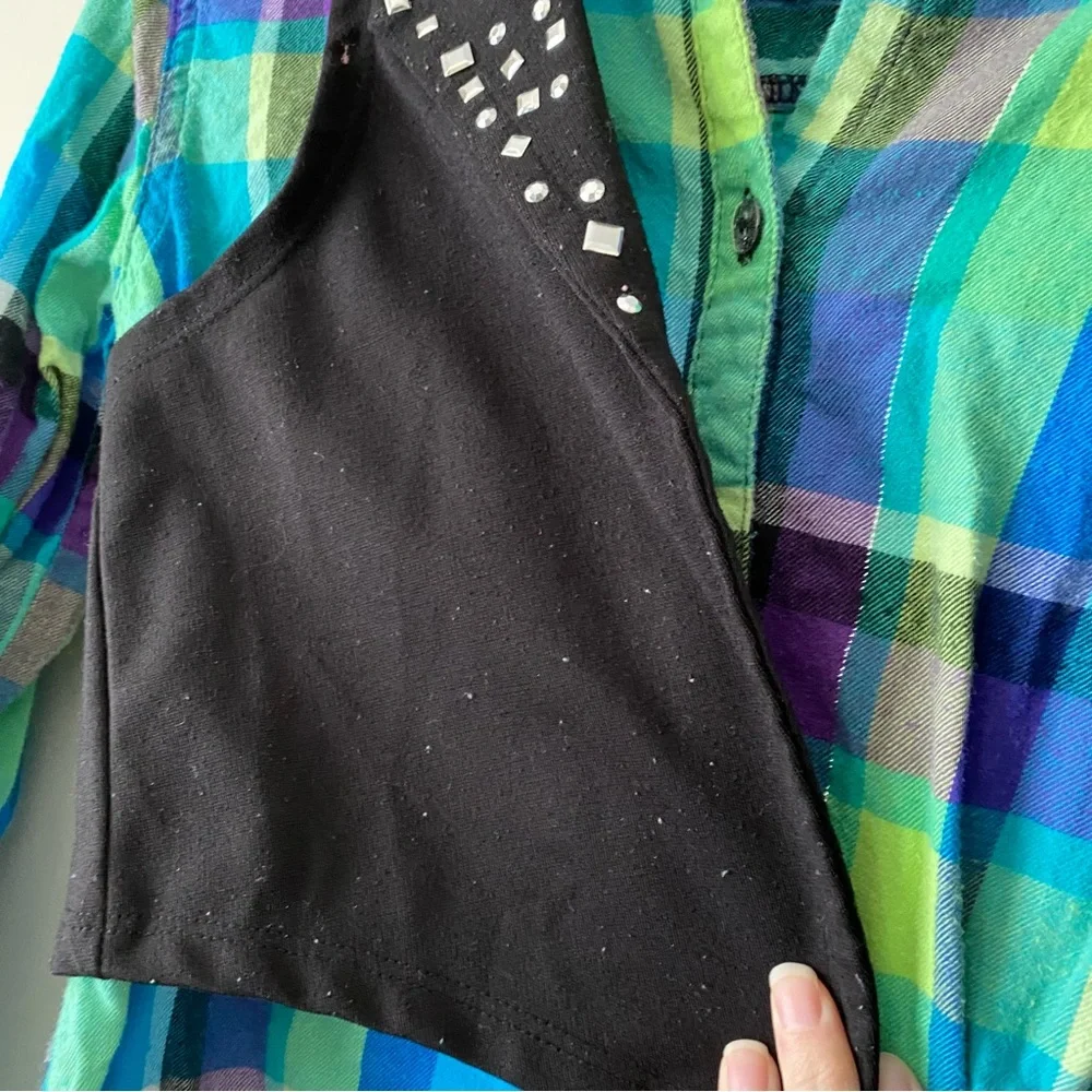 Justice Girls Button-up Plaid Shirt with a Studded Vest Size 14